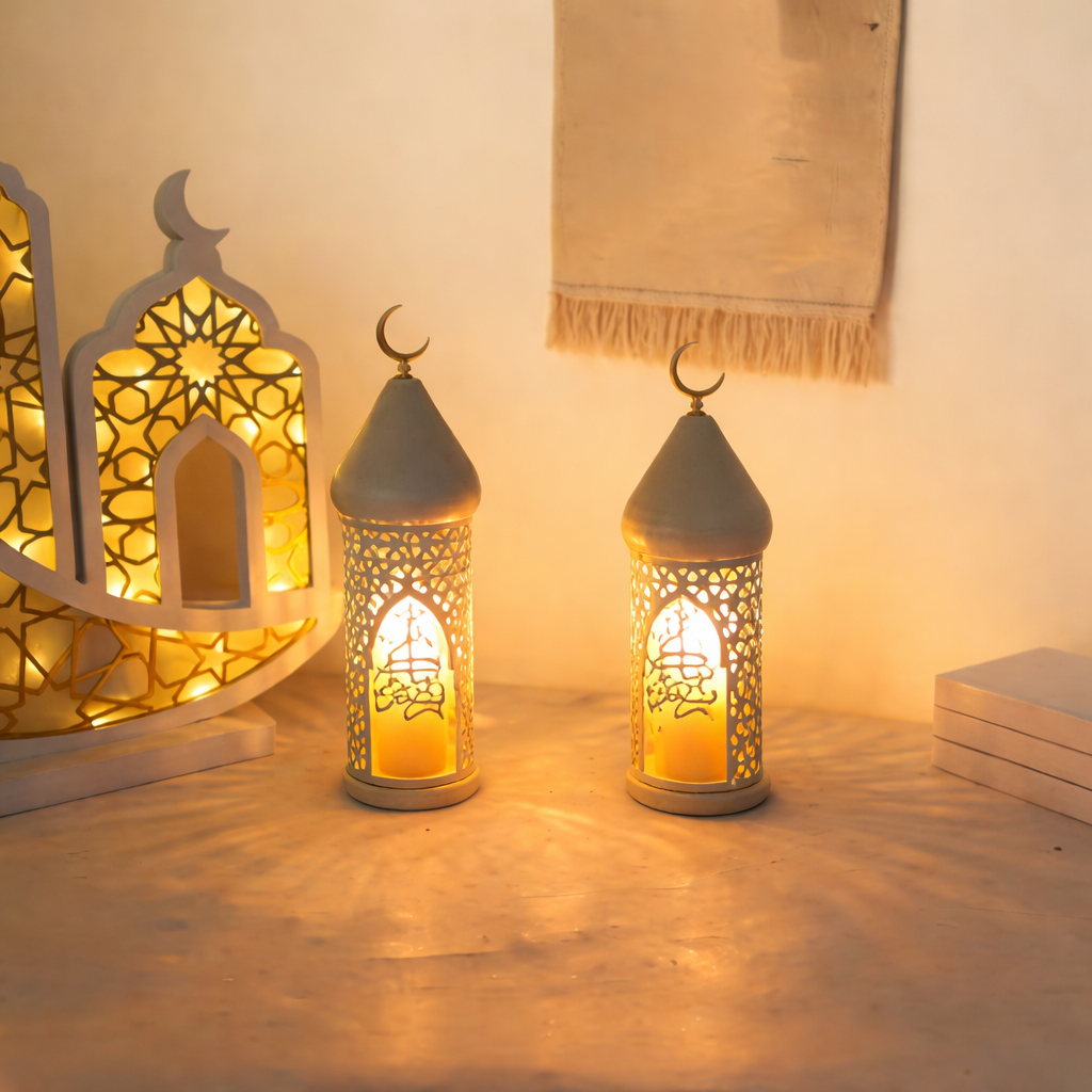 Lot de 2 bougeoirs de Décoration Ramadan – Tailles L (37 cm) / S (30 cm) - شمعدان ديكور رمضان