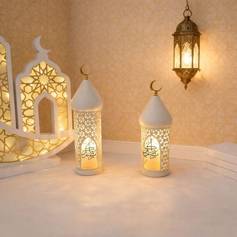 Lot de 2 bougeoirs de Décoration Ramadan – Tailles L (37 cm) / S (30 cm) - شمعدان ديكور رمضان
