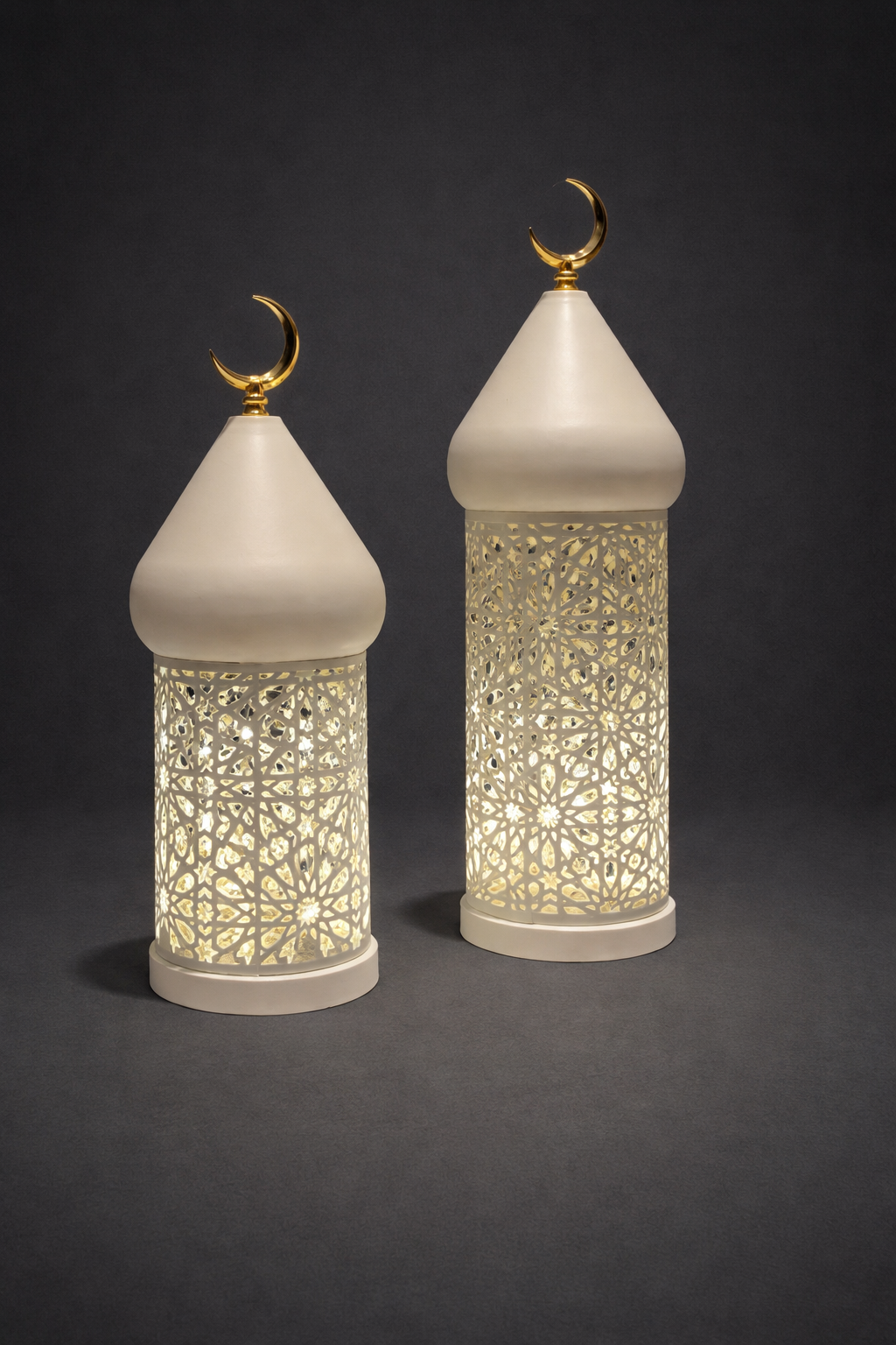 Lot de 2 bougeoirs Lumineux Ramadan à Piles – Tailles: L (36,5 cm) / S (28,5 cm) - شمعدان رمضان مضيء بالبطارية