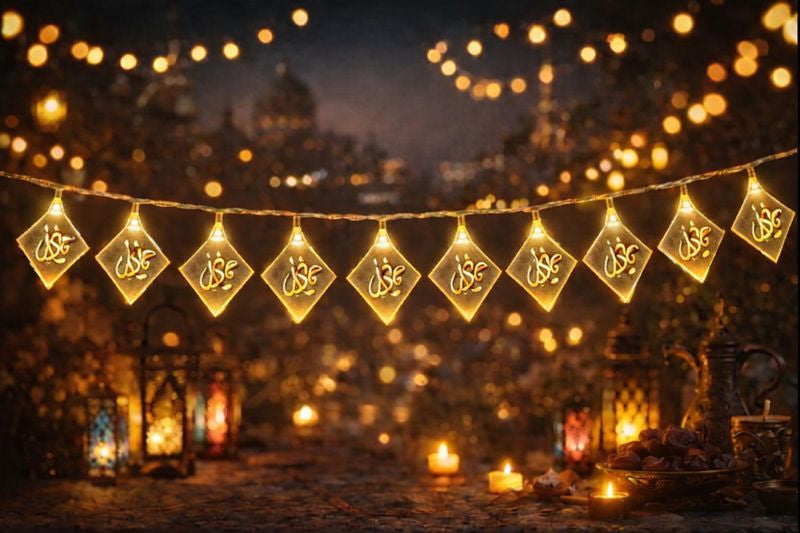 Guirlande Lumineuse Calligraphie Ramadan – 2 m – 10 Motifs – Acrylique - سلسلة إضاءة بنقش رمضاني – 2 متر – 10 قطع – أكريليك