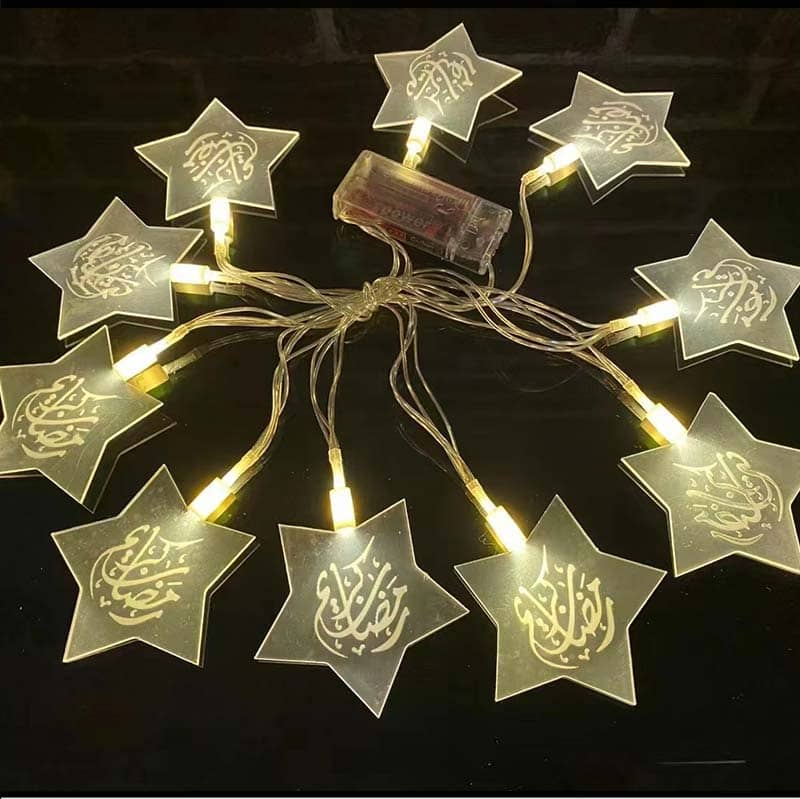 Guirlande Lumineuse Étoiles – 2 m – 10 Motifs – Décoration Ramadan - سلسلة إضاءة بنجوم – 2 متر – 10 قطع – زينة رمضان